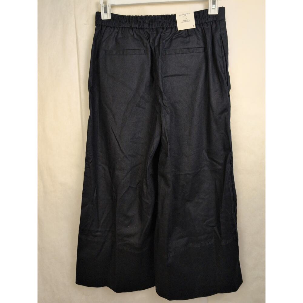 New Banana Republic linen wide leg cropped pants Black Size Sm Coastal Minimal - Picture 3 of 12